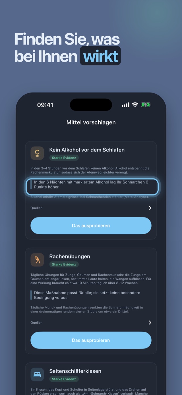 Finden Sie, was bei Ihnen wirkt – Maßnahmen mit Evidenzgrad, aus Ihren eigenen Nächten gebaut