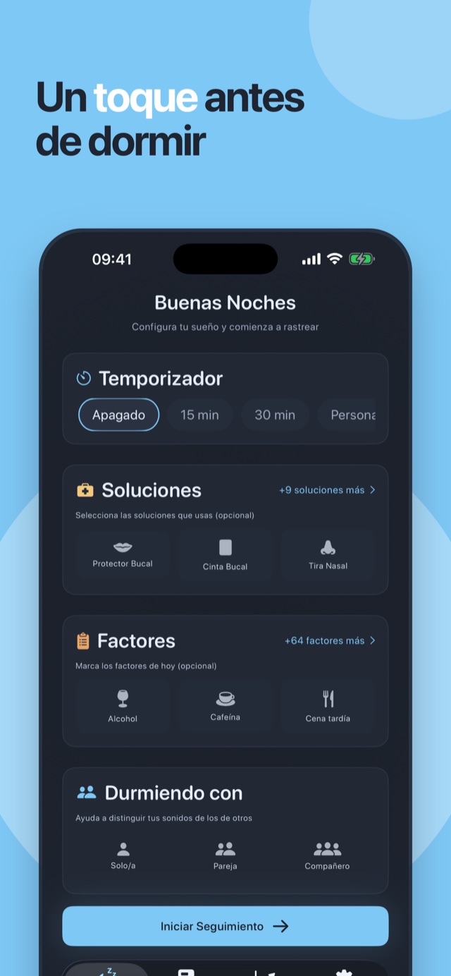 Un toque antes de dormir: la pantalla de inicio de Loir con el temporizador, las soluciones y los factores