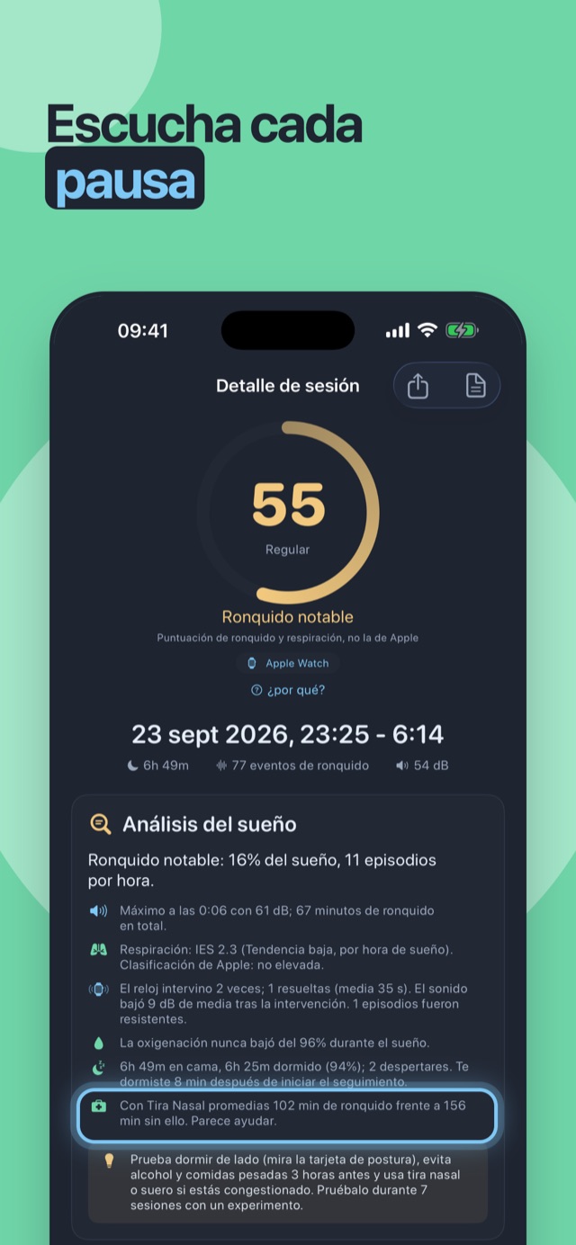 Escucha cada pausa: el detalle de la noche con el análisis del sueño y los fragmentos reproducibles