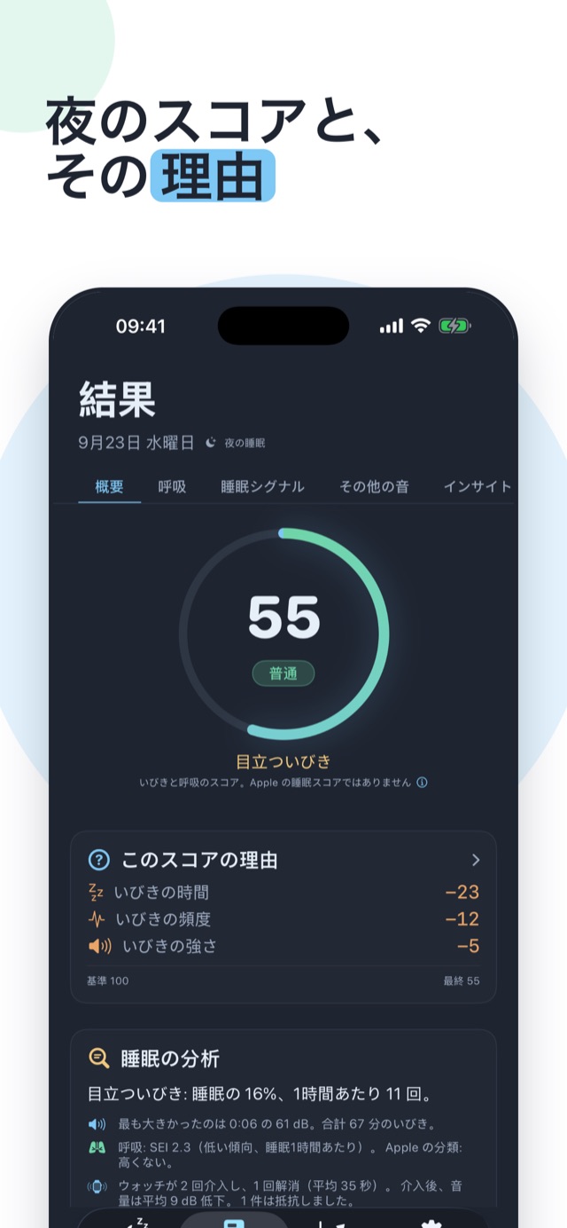 その夜のスコアと、その理由 — 夜間スコアと内訳の説明